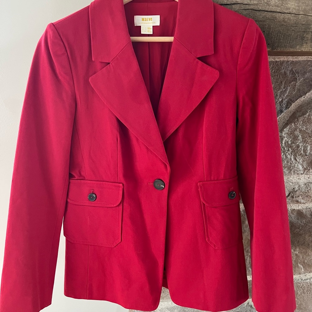 Anthropologie Red Tailored Blazer with Notched Lapels